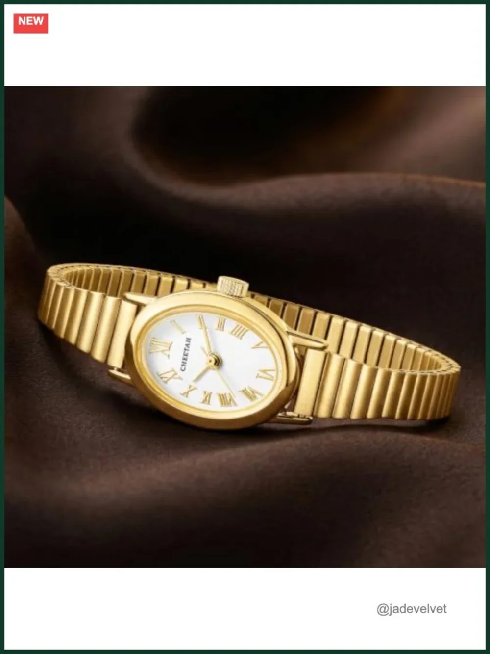 Dainty Oval Gold-Tone Watch with Stainless Steel Expansion Band and Roman Dial